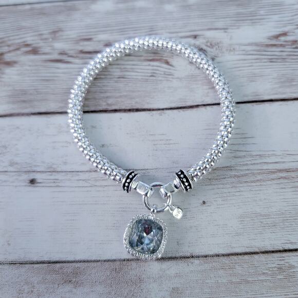 Nine West Stretch Bracelet Silver Tone with Blue Gem - Picture 9 of 9